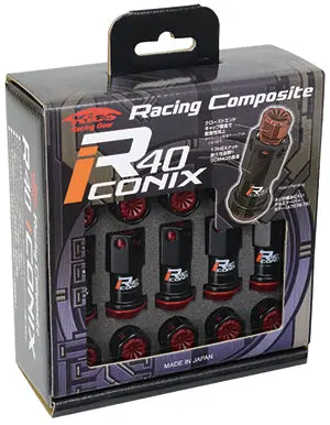 Kics R40 Iconix M14 Lug Nuts & Locks - 14X1.5 In Black W. Red Caps 1