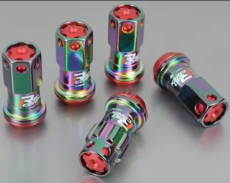 Kics R40 Iconix Neochro Lug Nuts & Locks 12X1.25 Red Caps 1