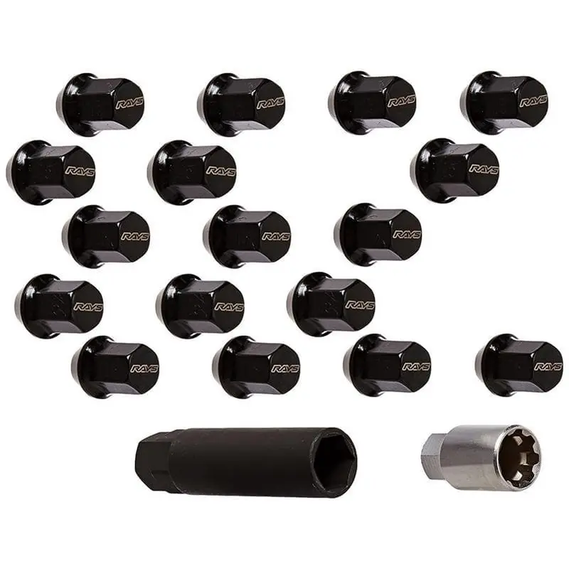 Rays 17Hex Lug Nuts + Locks - Black | 12X1.5 (W171215b) 1