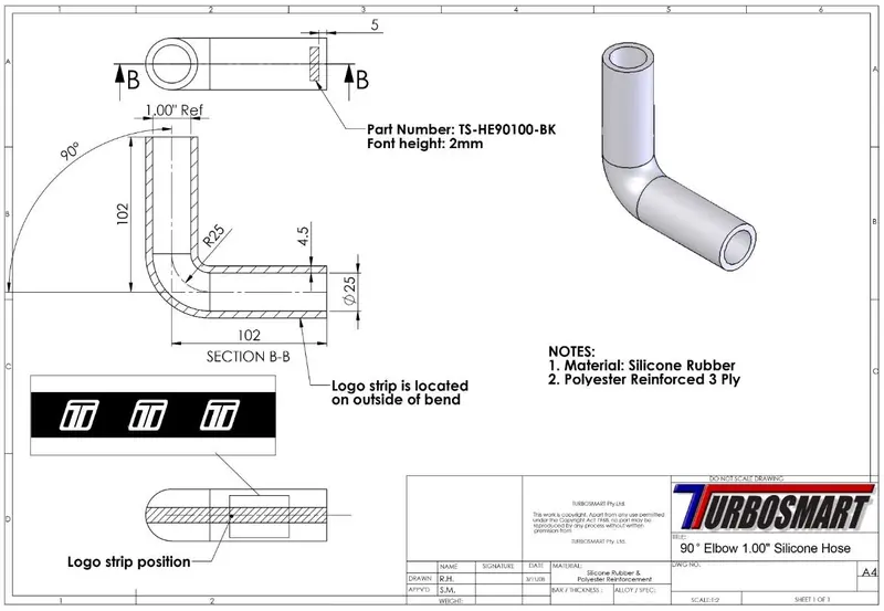 Turbosmart 90 Elbow 1.00 - Blue Silicone Hose (Ts-He90100-Be) 1