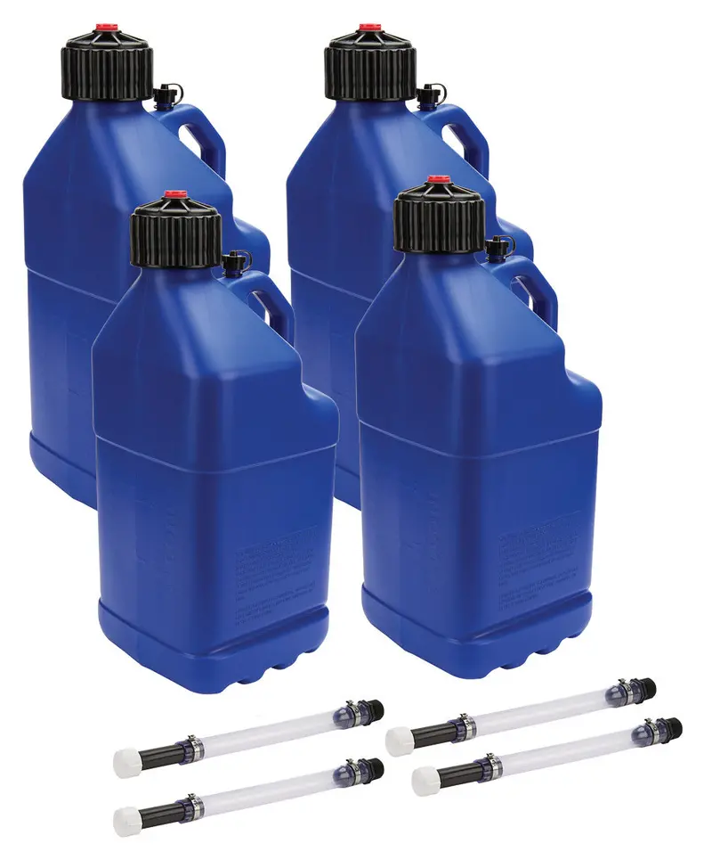 Allstar Performance 40122-4 Blue 5-Gallon Utility Fuel Jugs – Set Of 4 With Filler Hoses 1