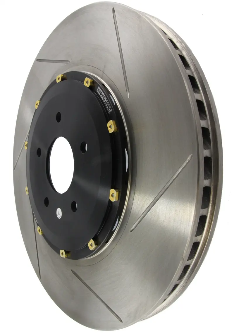 Stoptech Aerorotor 2-Piece Slotted Brake Rotor – Front Left, Black Hat With Zinc Coating 1